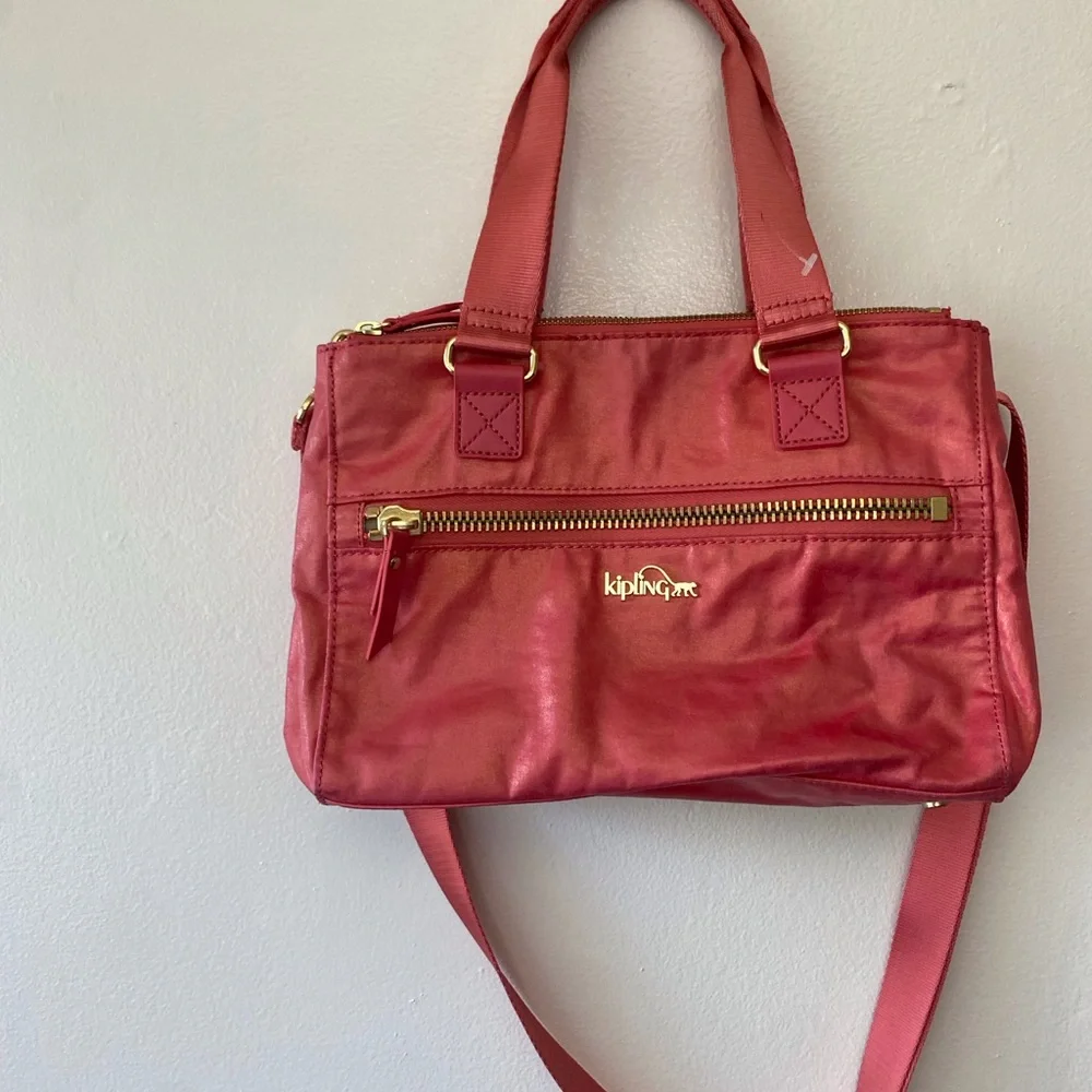 Kipling Shiny Coral Pink Shoulder & Handbag✨✨ - Picture 12 of 16